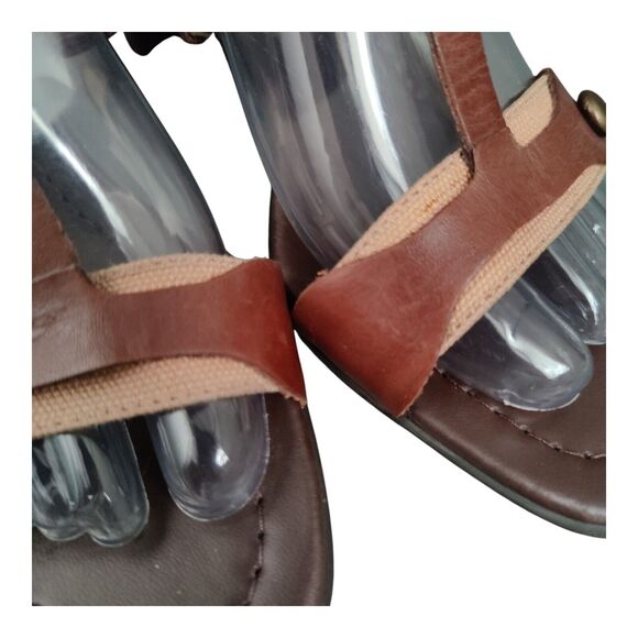 Etienne Aigner Diablo Slip On Sandals Brown Leather Heels Open Toe Stud Size 7M - Picture 8 of 15